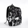 A backpack with a zipper, black color