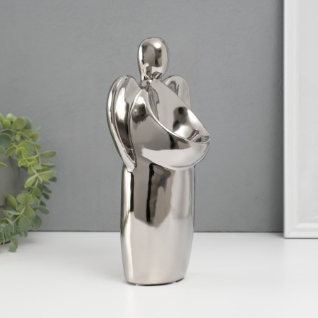 Ceramics candlestick for 1 candle "Angel" d = 3.5 cm silver 14x9.5x25 cm-3