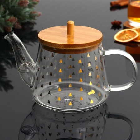 New Year. Glass teapot with bamboo lid "Miracles", 600 ml-2