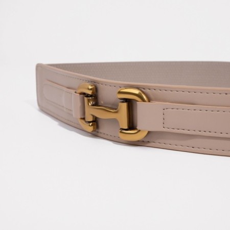 Women's belt, width 3.7 cm, metal buckle, beige color-1