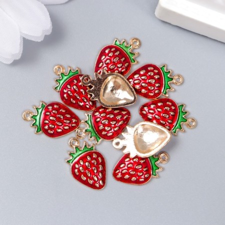 Decor for creativity metal, enamel "Ripe strawberry" red 1.6x1 cm-2