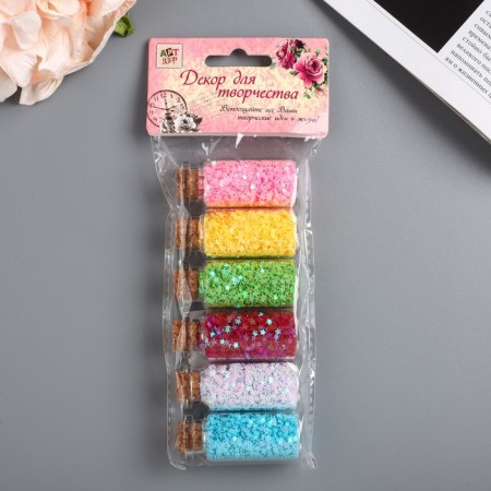 Glitter in a jar with a cork "Bright stars" (set 6 pcs) 6 g = 1 bout. 13x5 cm-3