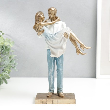 Souvenir Polystone "Lovers. I will carry you in my arms" Blue and white for bronze 26x9x16 cm