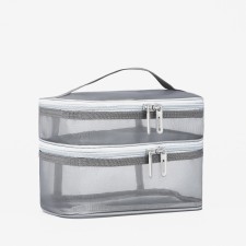 Cosmetic bag, 2 parts on zippers, gray color