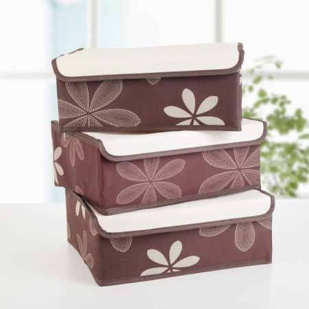 A set of organizers for storing linen with a leaf lid, 3 pcs, 32 × 24 × 12 cm, brown color-2