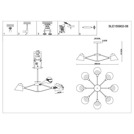 Ceiling EVOLUCE lamp. Sle155802-08. Vario. 8x40 watts, E14, 80x80x38 cm, chromium color-15