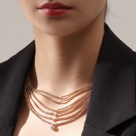 The necklace "Hollywood" Waterfall, 6 rows, white color in gold, 30 cm-2