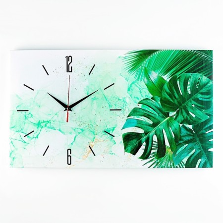 Carty clock is wall-mounted, interior "leaves", 35 x 60 cm, on canvas, silent-1