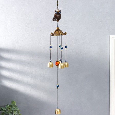 Wind Music Metal "Eagle owl on a branch" from the evil eye 5 bells 44x8x8 cm