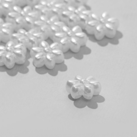 Plastic "flowers" beads, set 50 pcs., 1.2 × 1 × 0.5 cm, white color-1