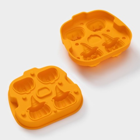 Form for ice “Pumpkin”, silicone, 4 cells, 15.4 × 14 × 4.5 cm, color orange color-3
