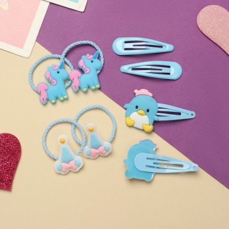Hair set "vanilla" (4 elastic bands, 4 invisible) penguins, blue-2