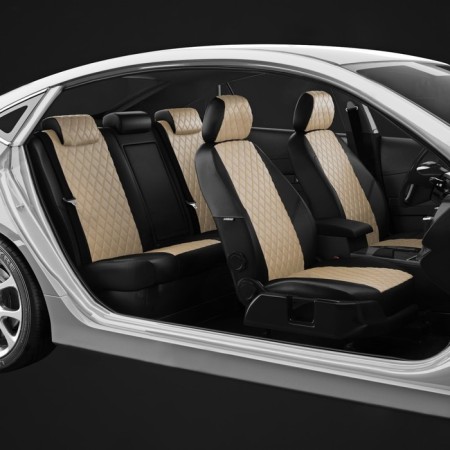 Autorekhly for Honda Civic 8 since 2006-2011, sedan, perforation, eco-leather, beige color, black-4