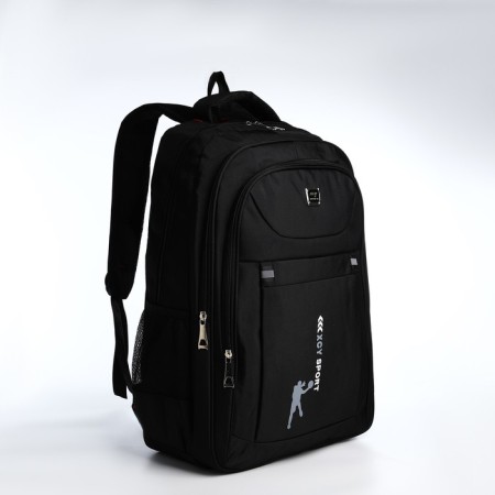 Youth backpack from textiles, 2 parts on lightning, 3 pockets, black/gray color-2