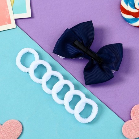 Suzi hair set (clamp 8 cm, 6 elastic bands 2.5 cm) lace, blue-white-2