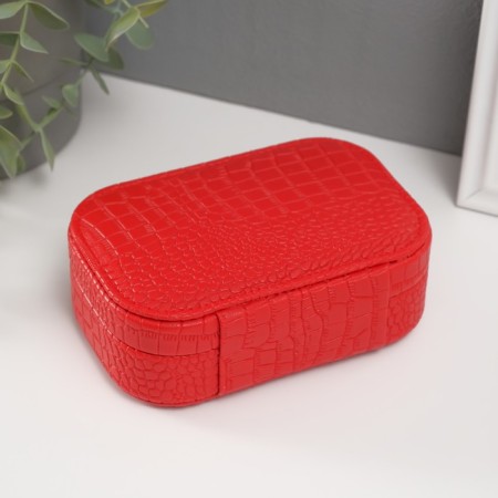 Casket to the leatherette for jewelry "Crocodile leather" red 15x10.5x5 cm-3