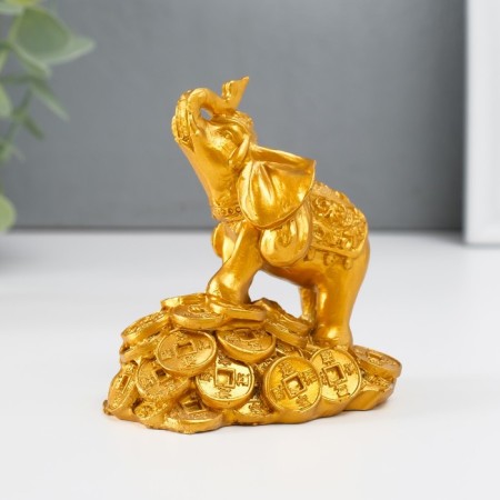 NECE Polystone Gold "Elephant on the hill of coins" 8.7x7.5x5.4 cm-3