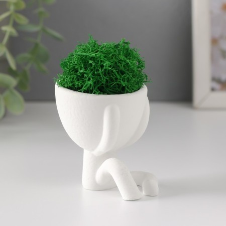 Kashpo concrete mini "Mr. Green" Mizaru with moss white 5.5x6.5x6.5 cm (moss green. Stabil.)-2