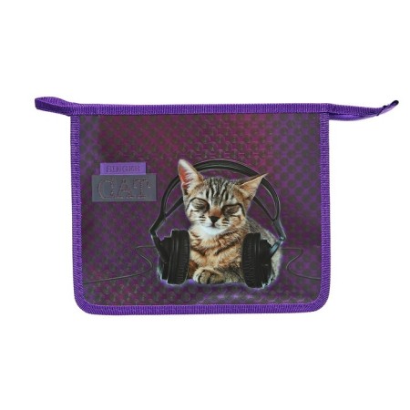 Folder for notebooks A5, 245 x 195 x 50 mm, lightning from above, to 81shk5, "cat singer" (voluminous 3D risun with a metallic effect), laminated cardboard/textiles