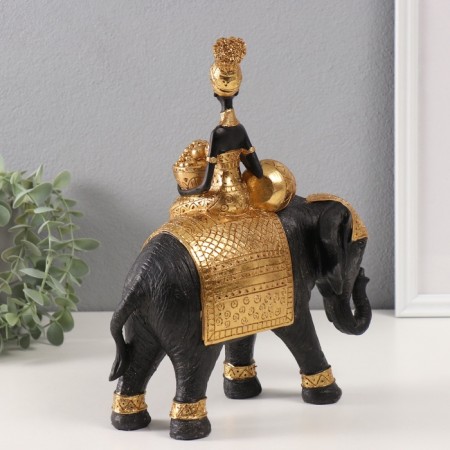 Souvenir Polystone "African Rudo with gifts on the elephant" 9.5x23x27.5 cm-2