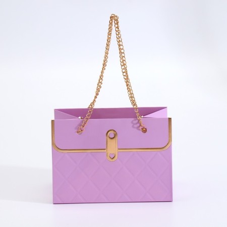 Packet for flowers, handle chain, "lilac", with gold embossing, 15 x 10.5 x 10 cm-1