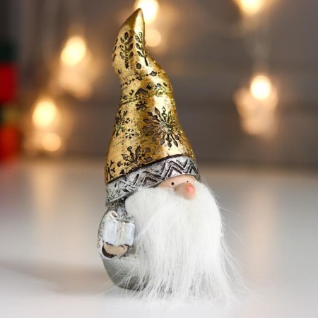 Polystone souvenir "Grandfather Frost in a gold cap, with a gift" 14.5x7x8.5 cm-1