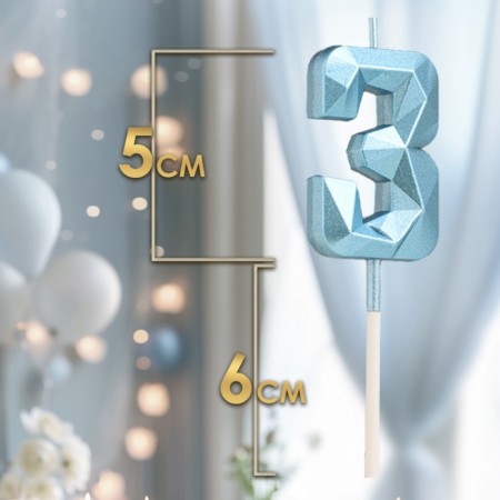 Candle in the cake on the skewer "Almaz", the number "3", blue, 4.8x2.6 cm-1