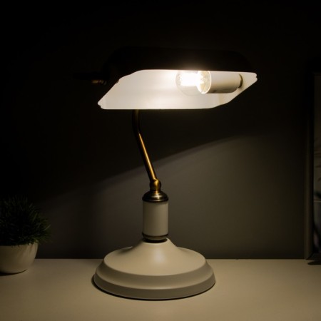 Banker desktop lamp E27 40W white brass 20x26x36cm-1