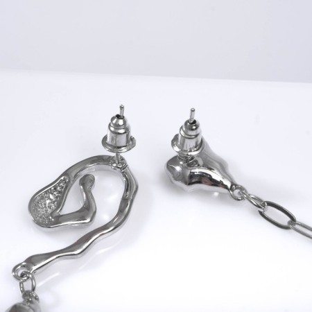 Hanging earrings with rhinestones “Star” with a spiral, white color in silver, 6.5 cm-1