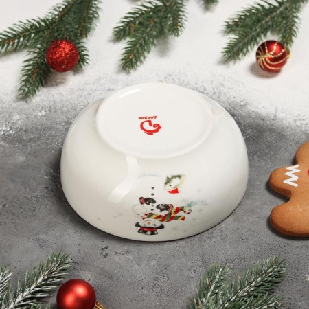 Saladnik Dolyana "Snowman with animals", 580 ml, D = 15 cm, white color-3