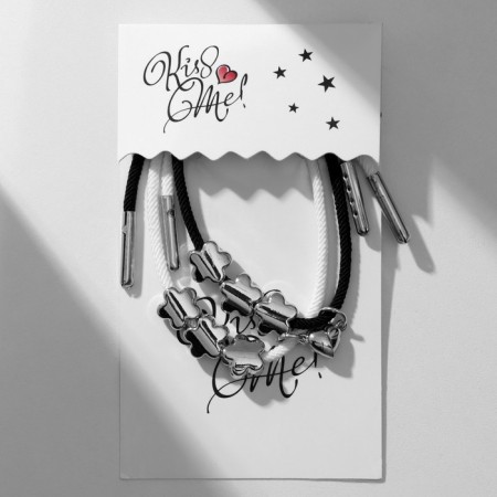 Bracelets "Demetrons" on a magnet, flowers with a heart, black and white color, 8 cm-1