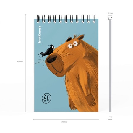 Notebook on spirals A6, 60 sheets, cell, Erichkrause "Happy Capy", cardboard cover, offset unit, white 100%, mix-6