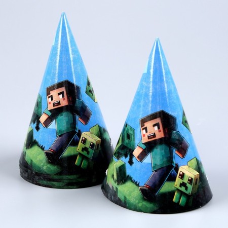 A set of paper utensils "Minecraft": 6 plates, 1 garland, 6 glasses, 6 caps-8