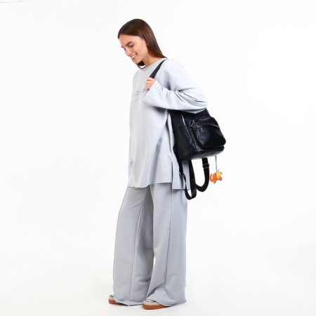 City backpack on lightning, from artificial leather, black color-6