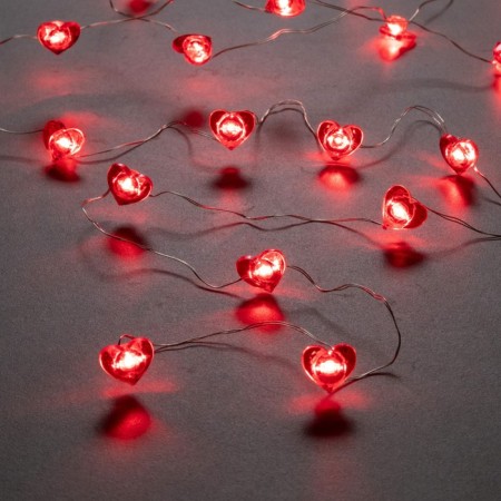 Garland “thread” 2 m dews with nozzles “heart”, IP20, silver thread, 20 LED, red glow, 2 modes, AAX2