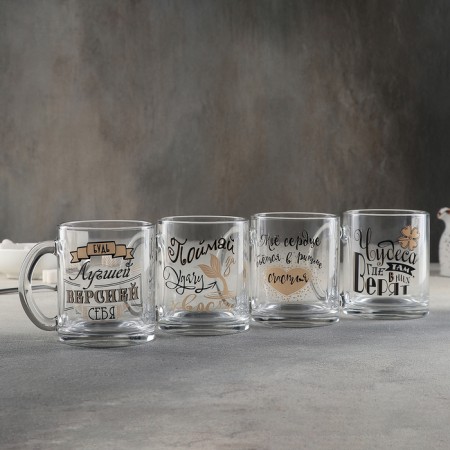 Glass mug "Wishes", 320 ml, MIX drawing-2