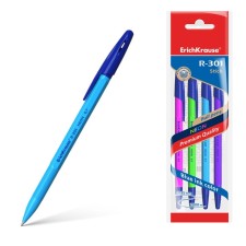 A set of ballpoint pens Erichkrause R-301 Neon Stick, 4 pieces, node 0.7 mm, blue ink blue, neon mix body