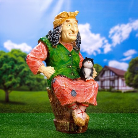 Garden figure "Baba Yaga on a mortar with a cat" 74x40x36 cm mix-3