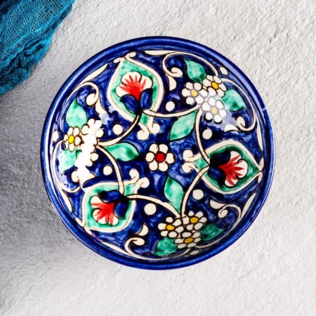 Candy of Rishtan ceramics "Flowers", 12 cm, blue-1