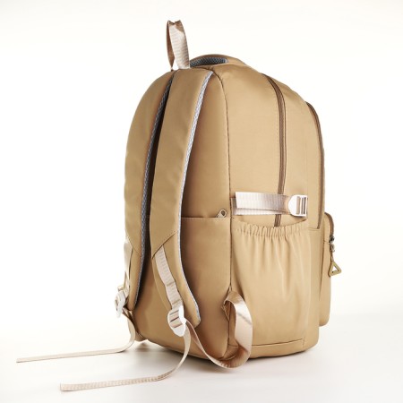 School backpack of textiles on lightning, 7 pockets, brown color-3