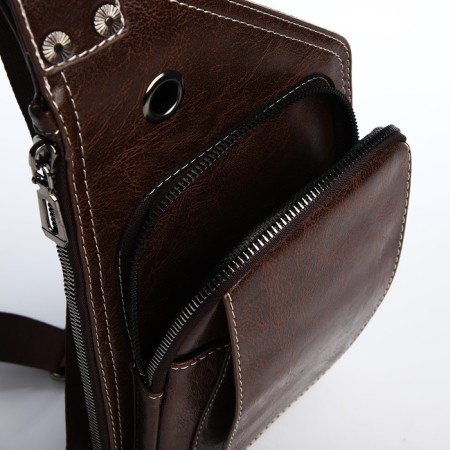 Male sling bag made of artificial leather, dark brown color-5