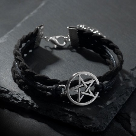 Bracelet "Pentagram" Protection, black color in silver, l = 17 cm-2