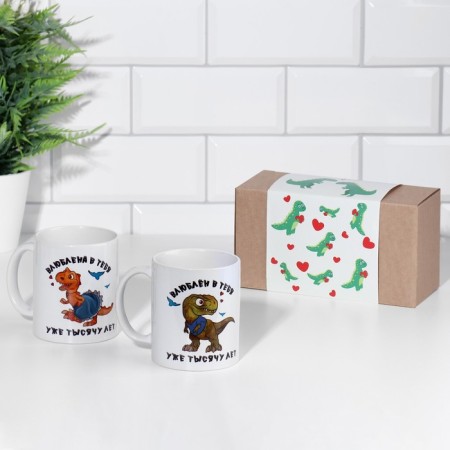 Set of paired mugs sublimation "dinosaurs", with application-4