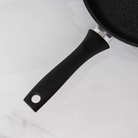 Pan, d = 24 cm, plastic handle, glass cover, anti -stick coating, dark marble color-3
