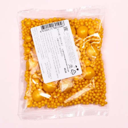 Sprinking confectionery with a soft center "Pearls", gold, 50 g-3