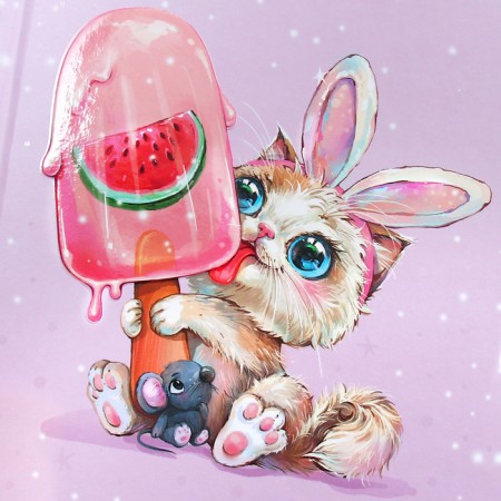 Universal Diary Grade 1-11, 48 sheets "kitten and mouse", solid cover, pancake embossing, UV-lame, matte lamination-3