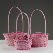 A set of baskets, 19x7.5x9.5/31 cm, 22x9x11/34 cm, 24x9x11.5/35 cm, 3 pcs, pink, bamboo