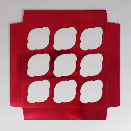 Capcake box, confectionery packaging with a window, 9 burgundy cells, 25 x 25 x 10 cm-4