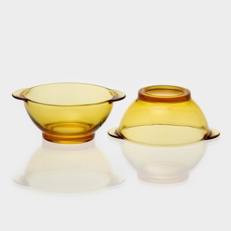 Service Glass Table "Dym", 6 items: 2 broths 450 ml, 2 plates 500 ml, 2 plates d = 23cm, yellow color-1