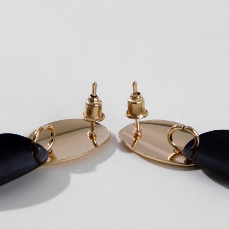 Earrings Metal "Trend" path of ovals, black color in glossy gold-1